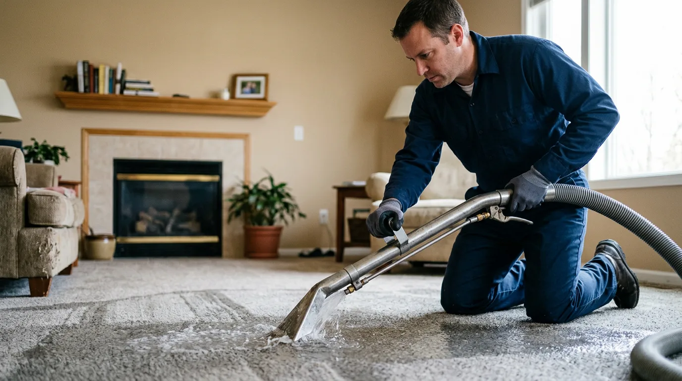 Water damage restoration technician working near Abbyville, KS